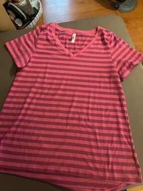 LuLaRoe Christy Striped V-Neck Short Sleeve Tee